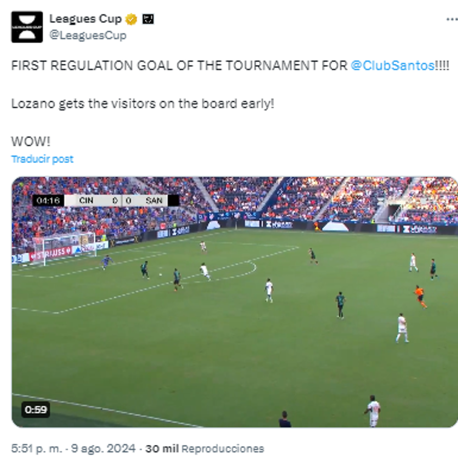 Así publicó la Leagues Cup de la Concacaf el gol del hondureño.