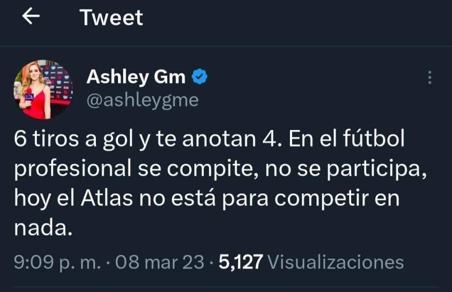 La bella Ashley: “Atlas no está para competir en nada.”