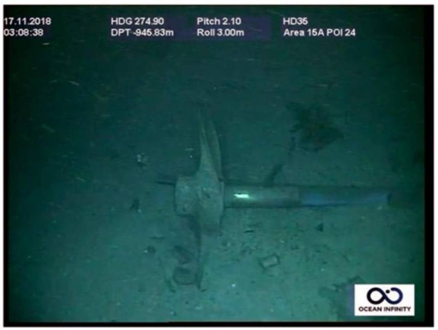 Handout picture released by Argentina's Navy press office on November 17, 2018, showing part of the wreckage of the ARA San Juan submarine located one year after it vanished into the depths of the Atlantic Ocean. - Authorities confirmed the wreckage of the ARA San Juan submarine was found at 907 meters (2,975 feet) of depth, some 500 km from the southern city of Comodoro Rivadavia. (Photo by HO / ARGENTINA'S NAVY PRESS OFFICE / AFP) / RESTRICTED TO EDITORIAL USE - MANDATORY CREDIT 'AFP PHOTO / ARGENTINA'S NAVY PRESS OFFICE' - NO MARKETING - NO ADVERTISING CAMPAIGNS - DISTRIBUTED AS A SERVICE TO CLIENTS