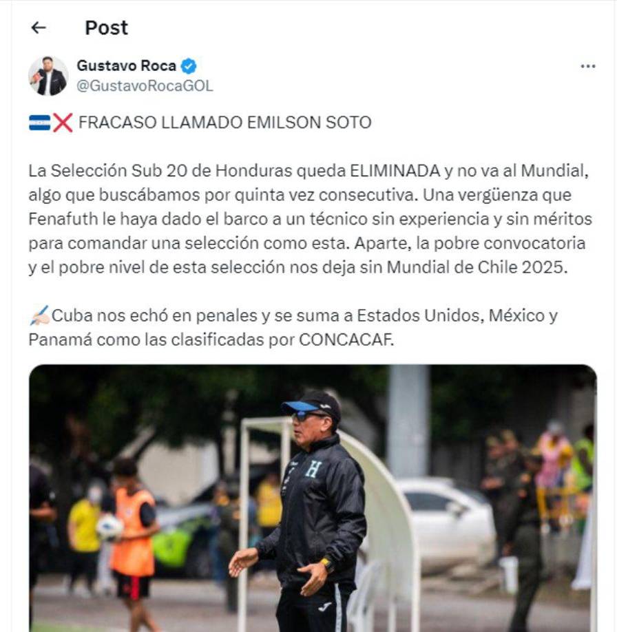 ”Fracaso llamado Emilson Soto”, fue el mensaje del periodista hondureño Gustavo Roca.