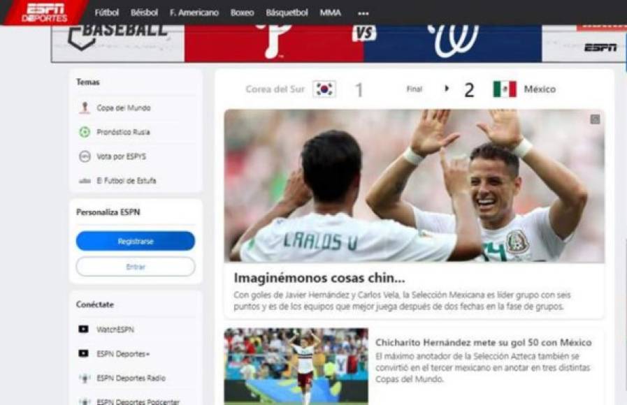 "El portal de ESPN Deportes destacó la victoria de México con este titular: 'Imaginémonos cosas chin...'"