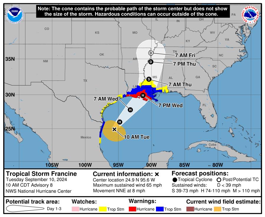 El sureste de EEUU se prepara para el inminente arribo como huracán de Francine