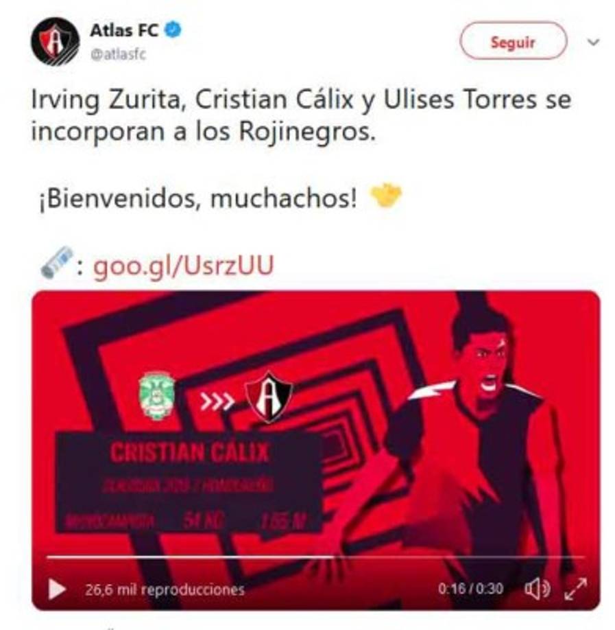 El Atlas de México le dio la bienvenida de esta manera a Cristian Cálix, junto al hondureño le dieron la bienvenida a Irving Zurita y Ulises Torres.