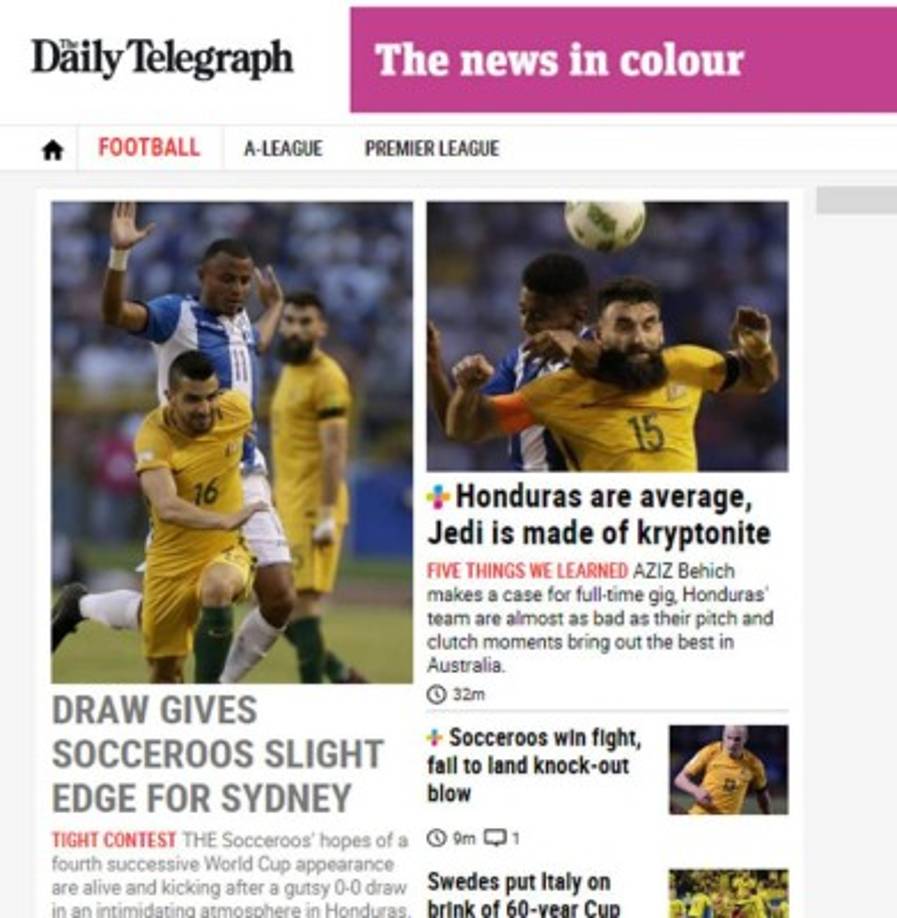 El Daily Telegraph tituló en una de sus notas: 'Honduras es un Jedi promedio hecho de kriptonita'. 'Las esperanzas de lograr su cuarta aparición consecutiva en la Copa Mundial están vivas después de un aguerrido empate 0-0 en una atmósfera intimidante en Honduras'.