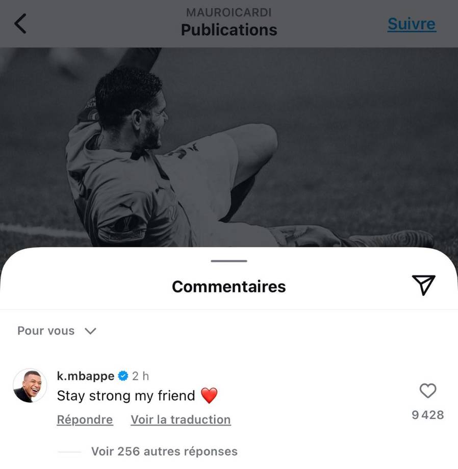 Kylian Mbappé, quien fue compañero de Mauro Icardi en el PSG, le dejó un mensaje de ánimo al jugador argentino en la publicación. “Stay strong my friend” (“Mantente fuerte mi amigo”).