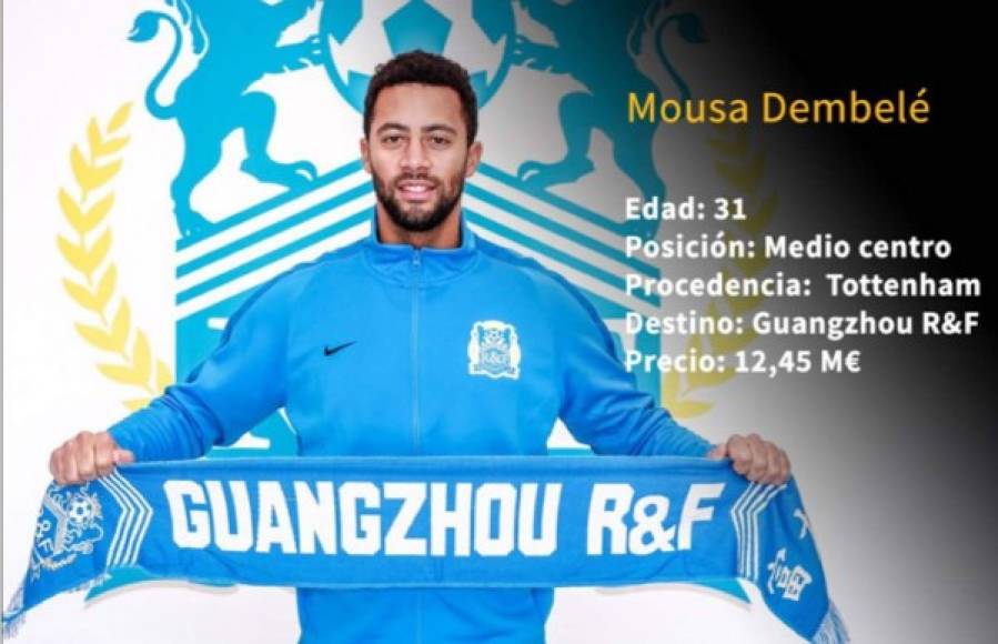 19 - El belga Mousa Dembelé, del Tottenham al Guangzhou R&F por 12,45 millones de euros.