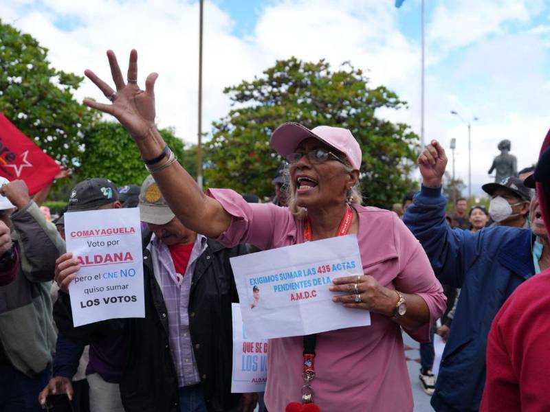 Simpatizantes del Partido Libertad y Refundación (Libre) pidieron voto por voto en las afueras de la CSJ.