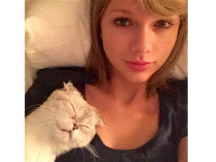 Taylor Swift ocupa el puesto 11 con 2,2 millones de likes en una foto suya en la cama con su popular gato.