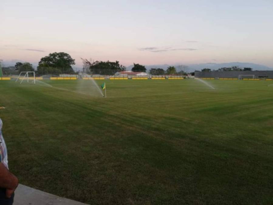 El terreno de juego cuenta con las medidas reglamentarias de Fifa. Además cuenta con 42 aspersores que riegan la cancha.