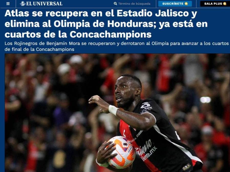 El Universal: “Atlas se recupera en el Estadio Jalisco y elimina al Olimpia de Honduras”.