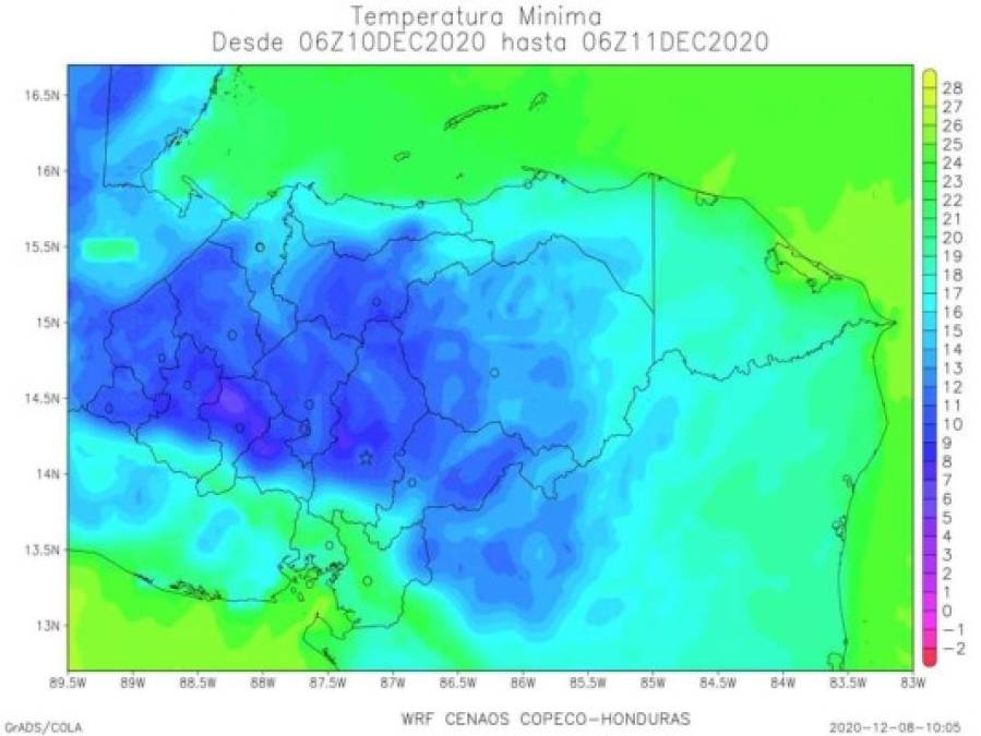 Registro de Copeco indica que las temperaturas en Honduras oscilarán entre los 20 y 10 grados para los próximos días.