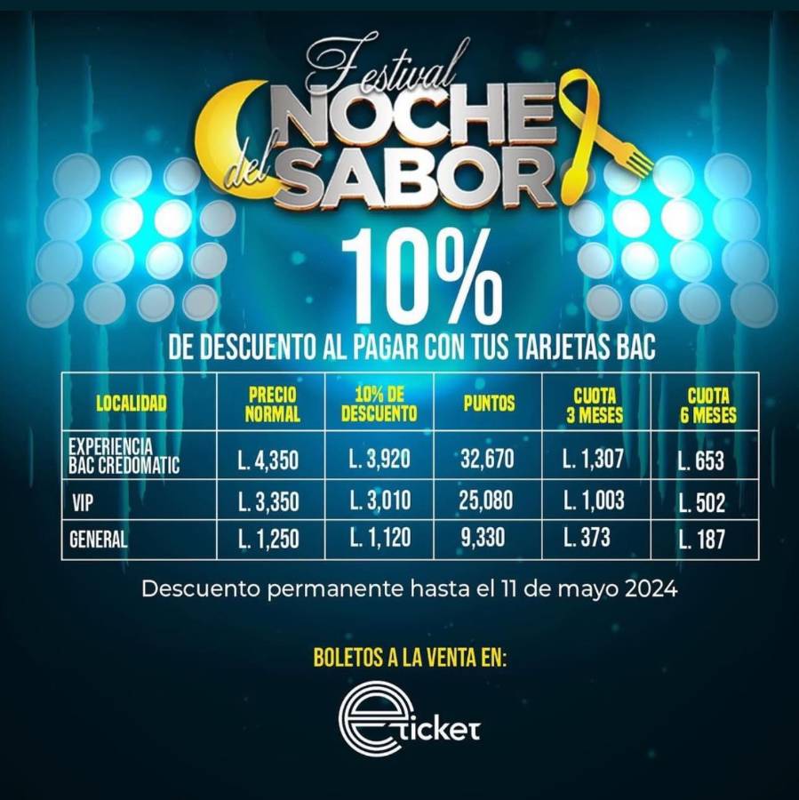 Conozca el precio de las entradas al evento, y las opciones que tienen para obtener descuento y facilidades de pago para los tarjetahabientes de BAC.