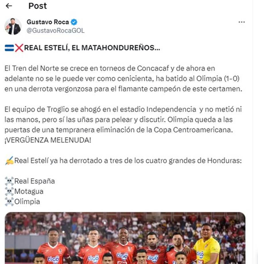 Gustavo Roca: “Real Estelí, el matahondureños”, indicó el polémico periodista catracho.