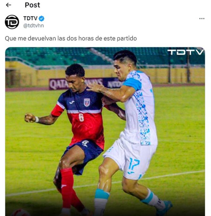 TDTV dejó un peculiar mensaje: “Que me devuelvan las dos horas de este partido”.