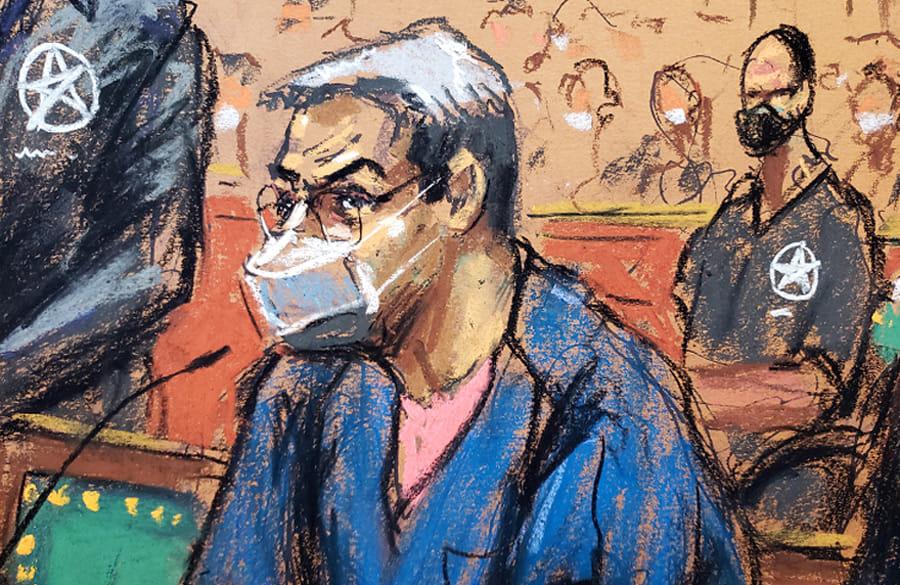 El expresidente Juan Orlando Hernández durante su juicio en Nueva York.