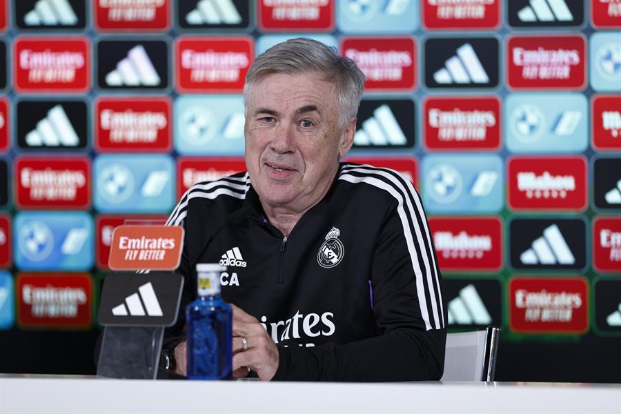El entrenador italiano del Real Madrid Carlo Ancelotti durante la rueda de prensa previo al duelo de la Copa del Rey ante Villarreal.