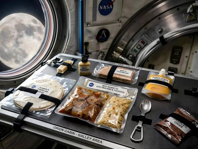 Fotografía cedida por la NASA que muestra el menú que consumen los astronautas de la misión Artemis II.