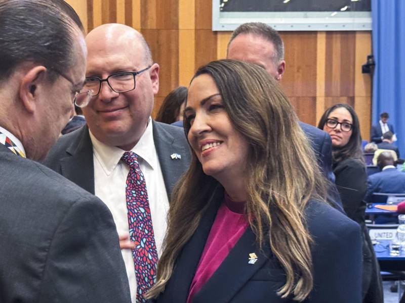 VIENA, 09/03/2026.- La directora de la Oficina de Política Nacional de Control de Drogas de EEUU, Sara Carter, tras intervenir en la Comisión de Estupefacientes de la ONU, en Viena. EFE/Jordi Kuhs