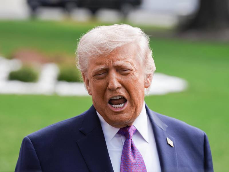 El presidente estadounidense, Donald Trump, en declaraciones a la prensa desde el jardín sur de la Casa Blanca.