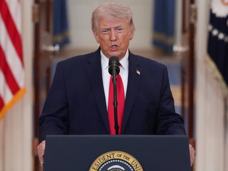 El presidente de Estados Unidos, <b>Donald Trump, durante una conferencia de prensa.</b>