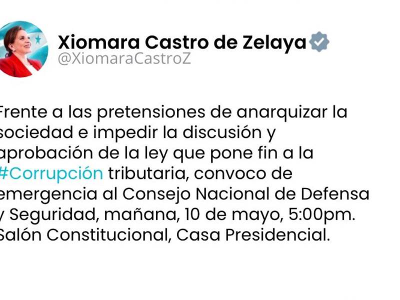 Twit que escribió la presidenta de Honduras, Xiomara Castro.