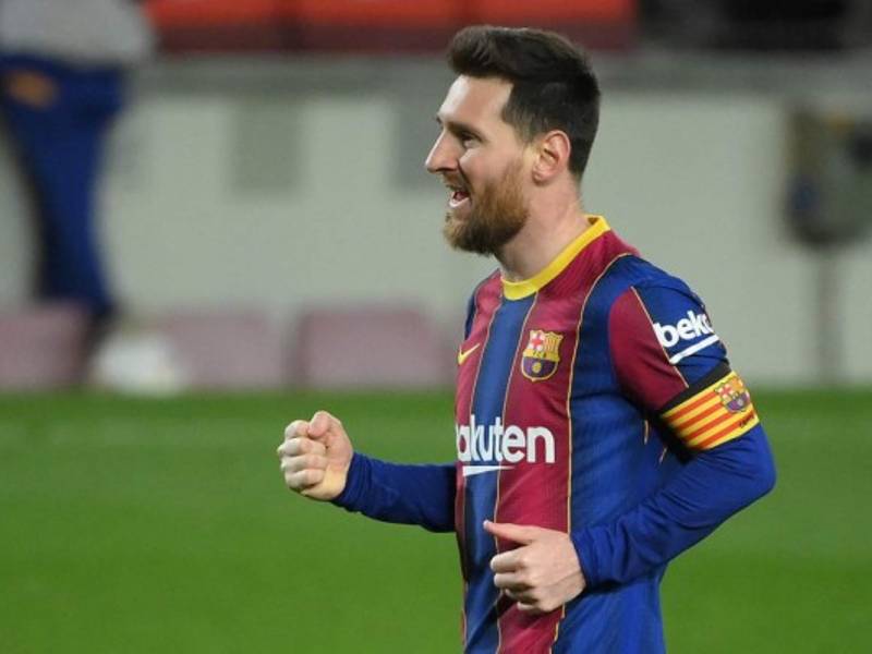 Messi celebró con un doblete el igualar el récord de Xavi como futbolistas con más partidos disputados con el club azulgrana (767). Foto AFP.
