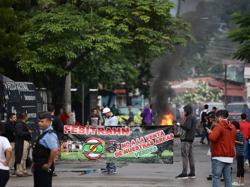 <b>Los vecinos impidieron el paso vehicular en la calle de acceso a la Fesitranh desde el bulevar del norte. Fotos: Yoseph Amaya y Héctor Edú</b>