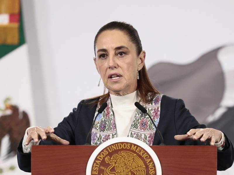 a presidenta de México, Claudia Sheinbaum, hablando en una rueda de prensa, en el Palacio Nacional de Ciudad de México (México).