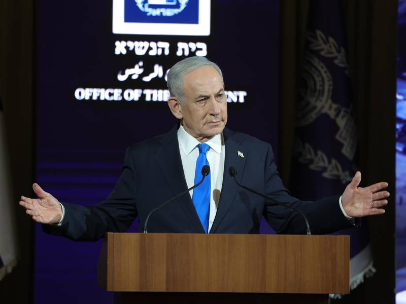 El primer ministro de Israel, Benjamín Netanyahu, durante su intervención en las conmemoraciones del 50 aniversario de la Operación Entebbe. EFE/ABIR SULTAN