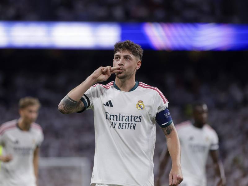 Fede Valverde celebrando el segundo gol del cuadro merengue.