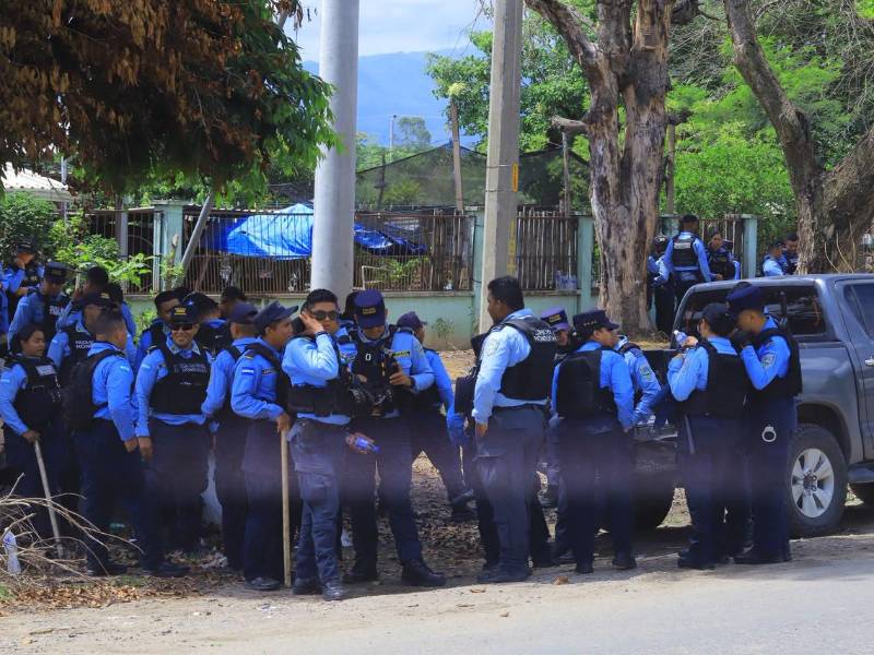 Al menos 100 agentes policiales se encuentran realizando el desalojo en Cofradía, Cortés.