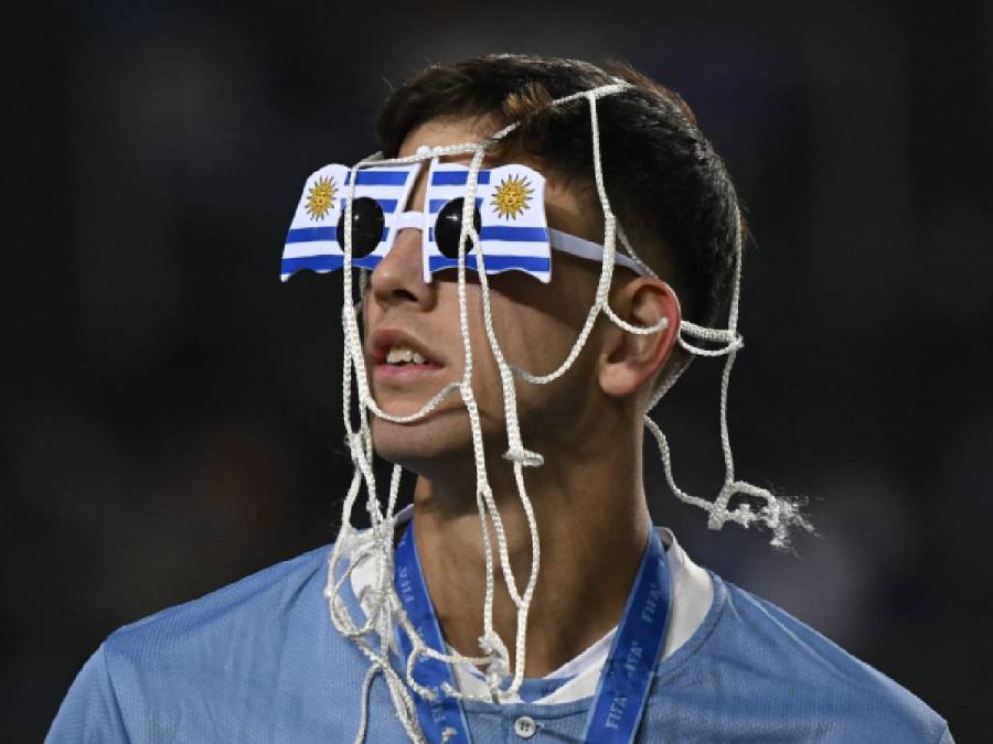 Parte de las celebraciones de los futbolistas de Uruguay.