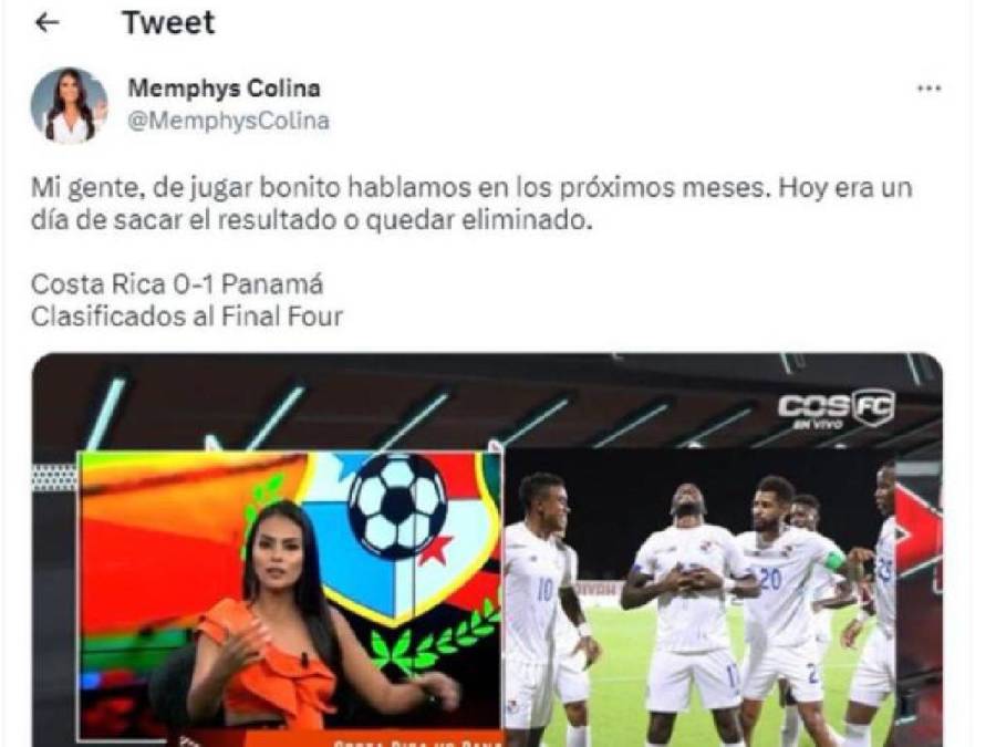 Memphys Colina, periodista de Panamá: “Mi gente, de jugar bonito hablamos en los próximos meses. Hoy era un día de sacar el resultado o quedar eliminado”.
