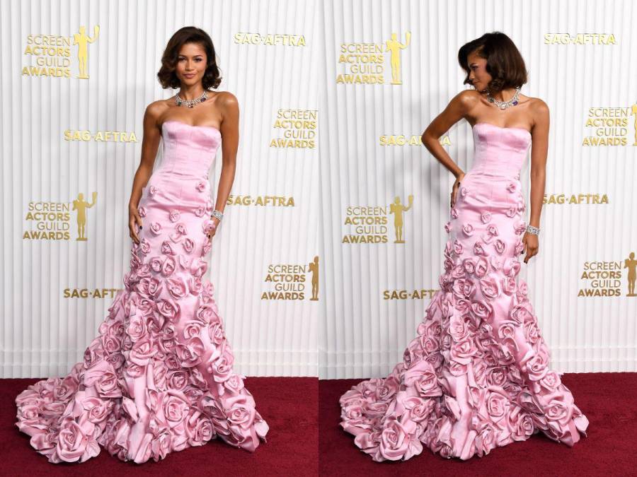 La estrella de “<i>Euphoria” </i>desfiló por la alfombra roja de los<b> Screen Actor Guild Awards,</b> celebrados en Los Ángeles, donde vestía un elegante vestido rosa baby estilo <i>strapless</i>.