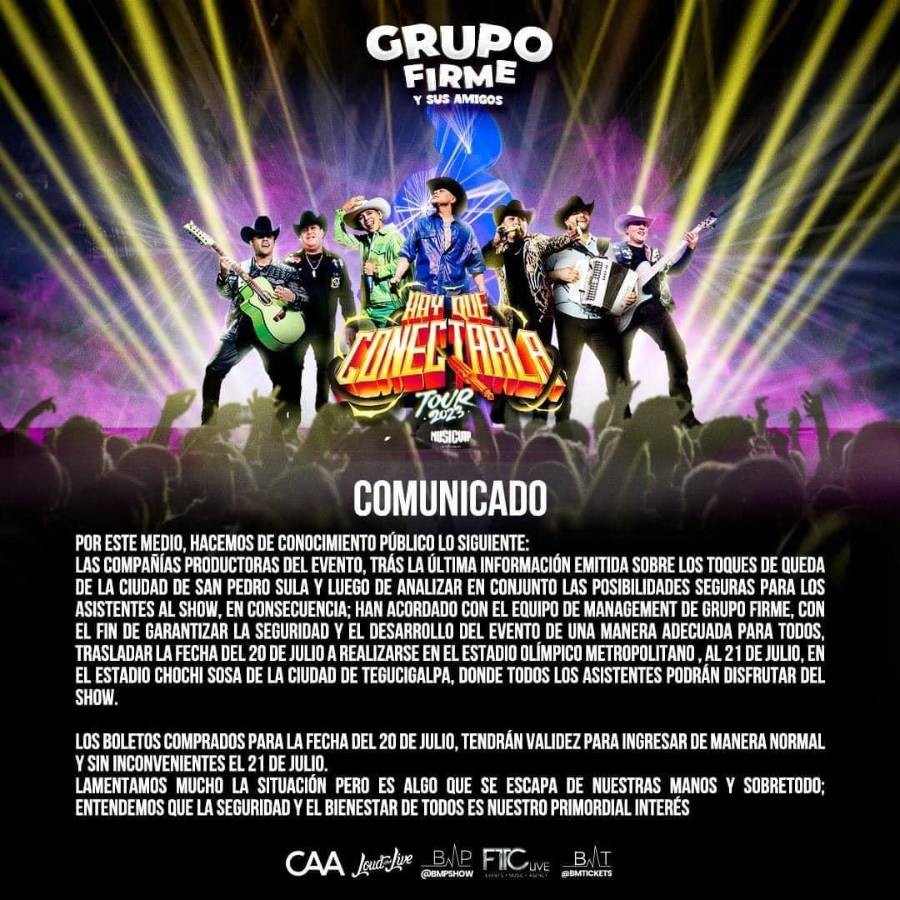 La productora Bmpshow compartió este comunicado en sus redes sociales hace unos momentos.