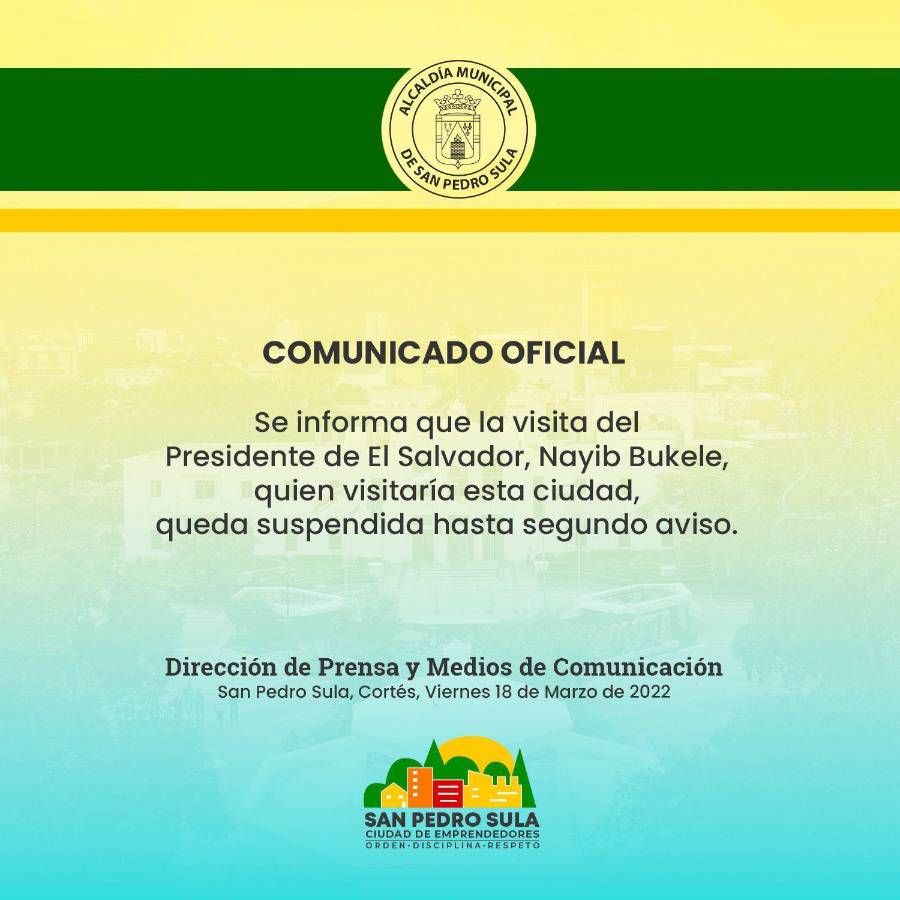 El presidente salvadoreño Nayib Bukele no vendrá a San Pedro Sula