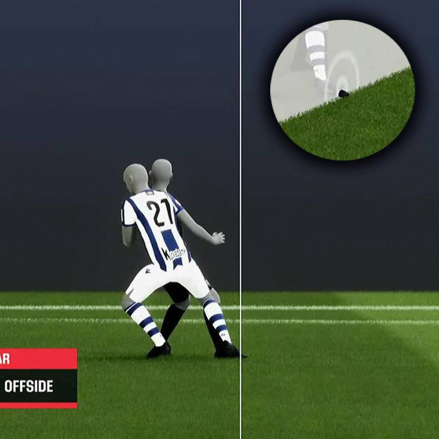 La imagen de la polémica del fuera de juego de Robert Lewandowski.