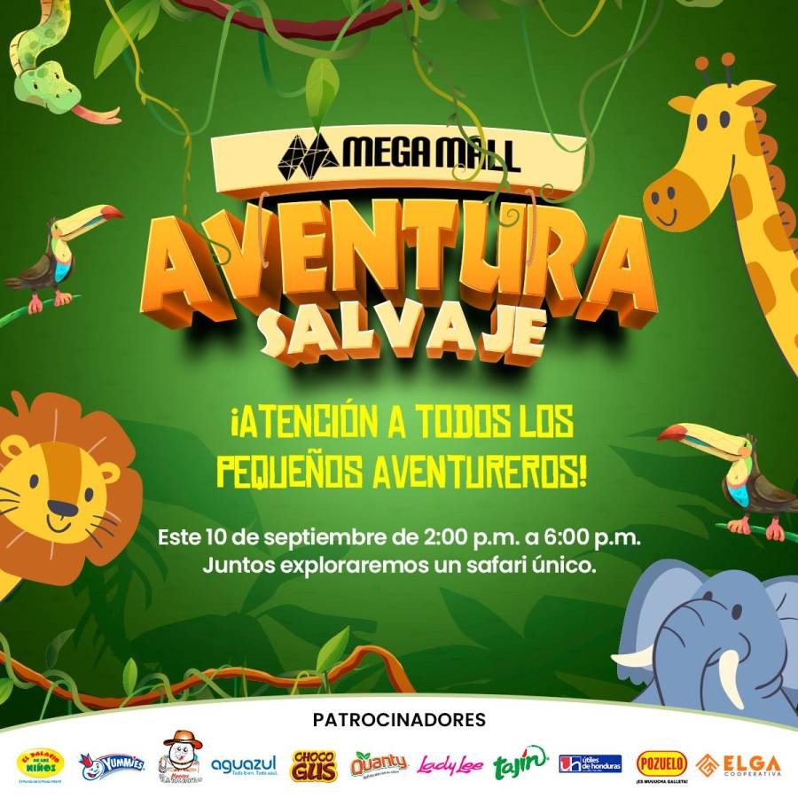 MEGA MALL SPS.- Los niños vivirán una “Aventura Salvaje” en su día especial. La actividad será el domingo 10 de septiembre a partir de las 2:00 pm con un safari único, habrá muchas actividades con muchos premios y descuentos en tiendas.