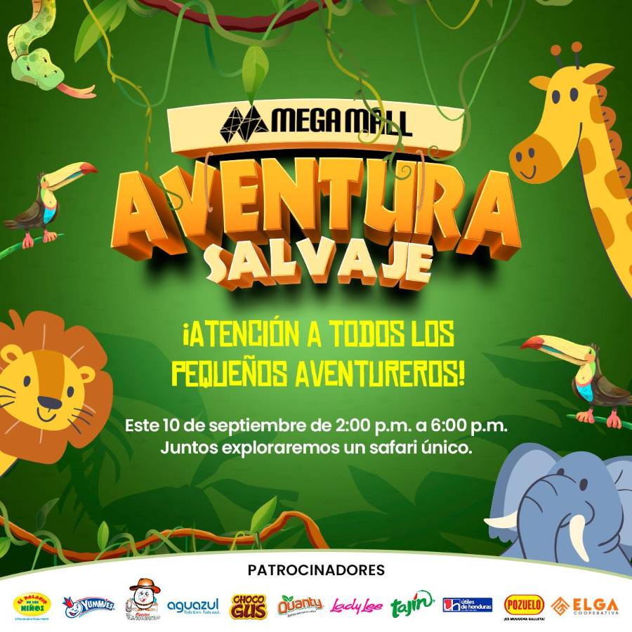 MEGA MALL SPS.- Los niños vivirán una “Aventura Salvaje” en su día especial. La actividad será el domingo 10 de septiembre a partir de las 2:00 pm con un safari único, habrá muchas actividades con muchos premios y descuentos en tiendas.