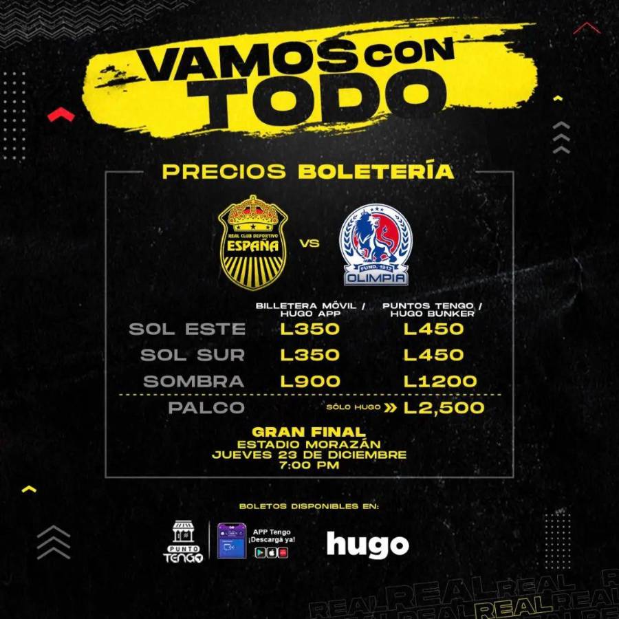 Real España anuncia precios oficiales de boletería para la final de vuelta