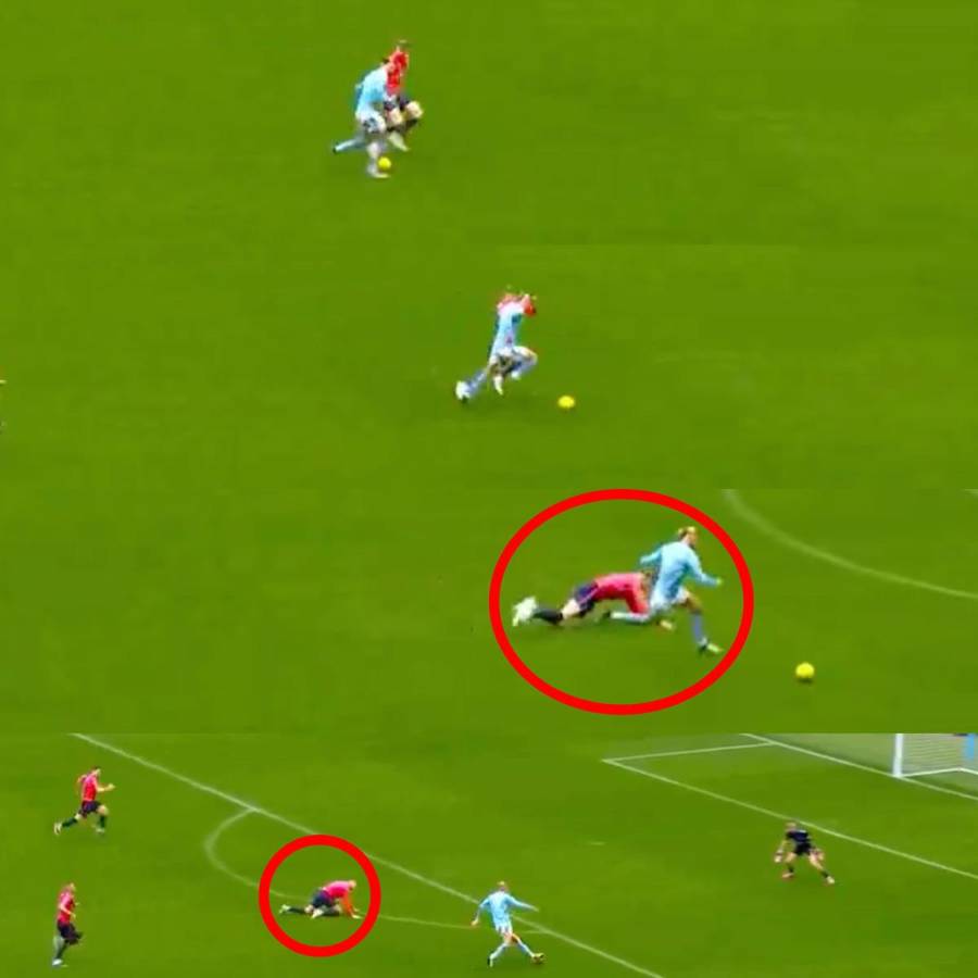 Contra Haaland no puedes dudar o te pasa como a Jarrad Branthwaite quedó en el suelo, en la jugada del segundo gol