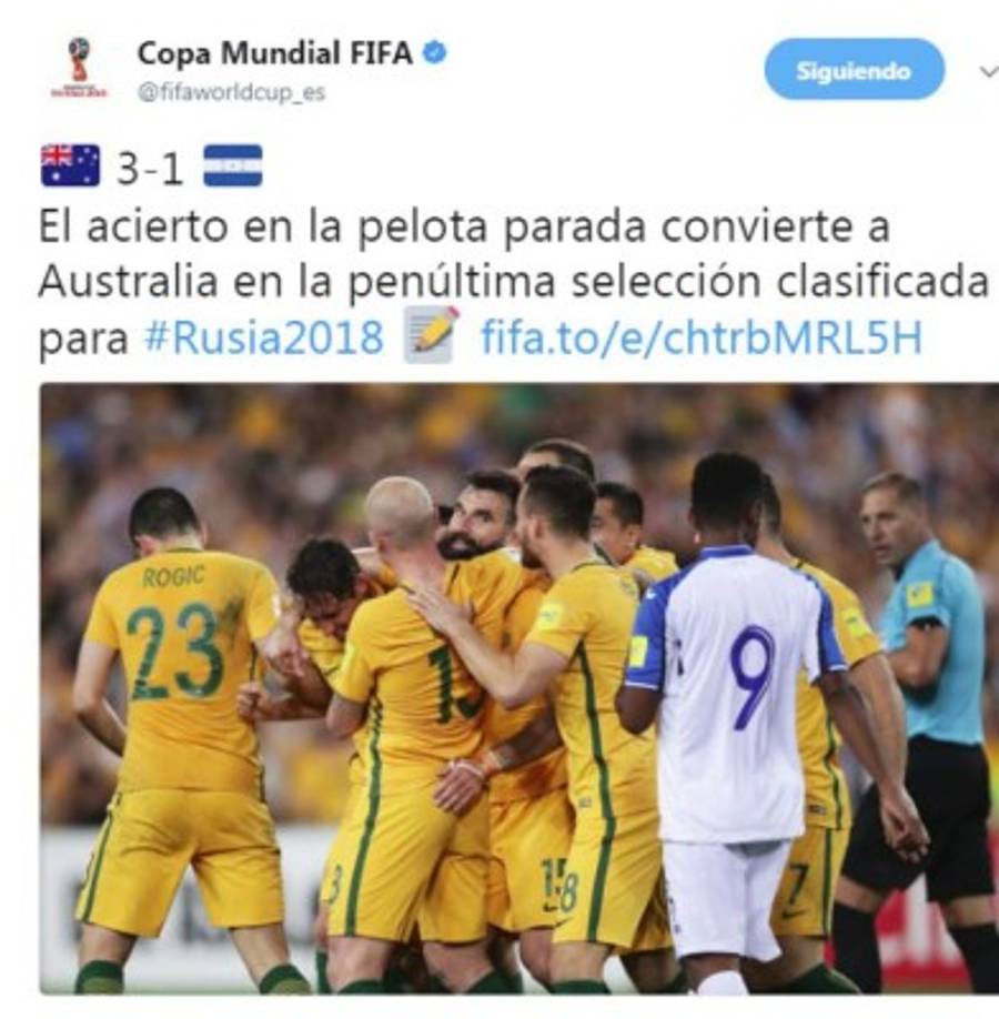 Así describe la Fifa la victoria de Australia ante Honduras.
