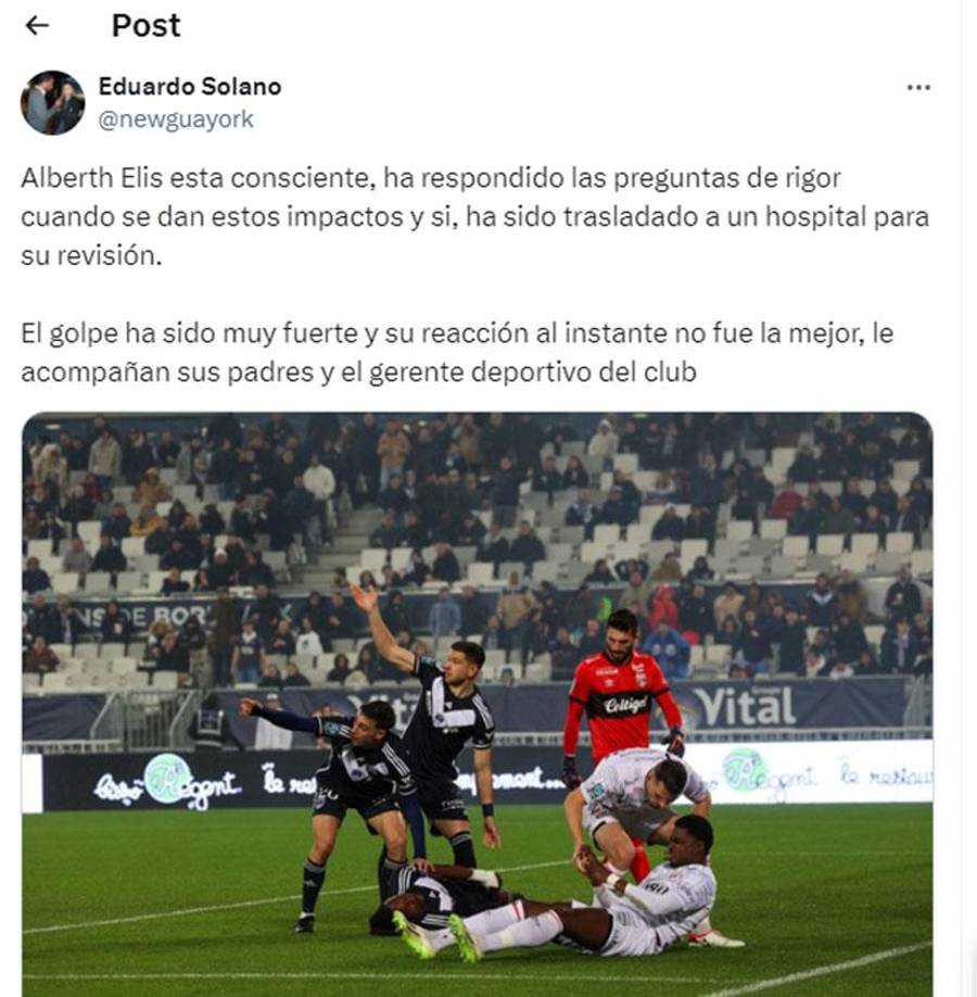 Eduardo Solano informa que Elis está consciente y recibió la visita de sus padres en el Hospital.