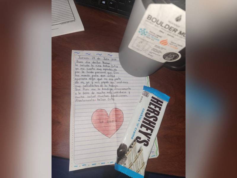 Carta escrita por la menor que fue operada por el doctor Eduardo Nazar.
