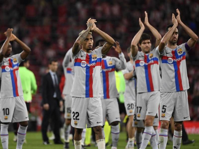 Jugadores del FC Barcelona celebrando la victoria de 1-0 lograda ante el Athletic Club el pasado domingo.
