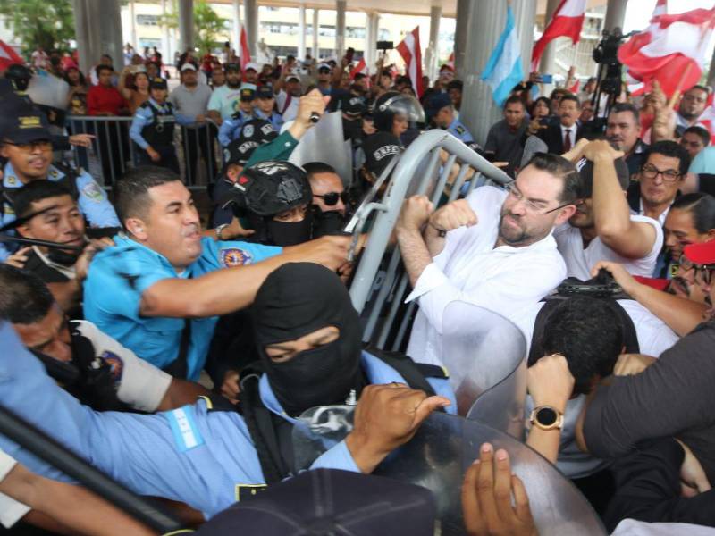 Jorge Cálix, excandidato presidencial del Partido Liberal, fue agredido por policías durante el plantón en los bajos del Congreso Nacional.