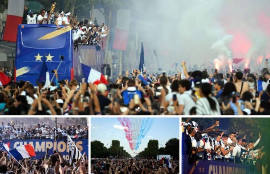 La Selección de Francia celebró en París, en un verdadero carnaval del que participaron cientos de miles de aficionados que festejaron con los campeones del mundo el título mundial obtenido el domingo en la final de Rusia 2018.