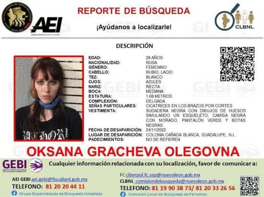 La familia de Oksana ha contactado a autoridades mexicanas y revelaron que reside en Nuevo León desde 2020. Allí tiene una pareja de origen mexicano. 