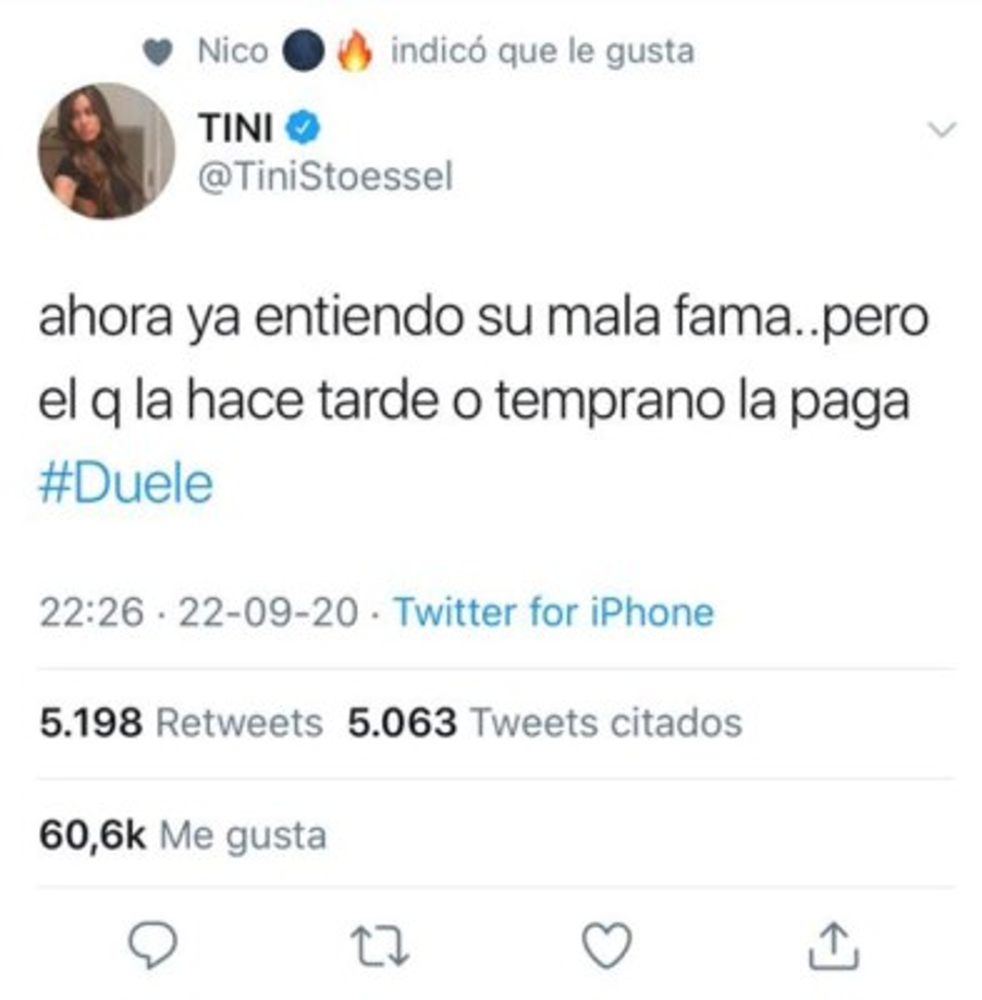 El sugestivo mensaje de Tini no tardó en hacerse viral y generar mucha especulación a través de las redes sociales. Aunque no tardó mucho en que los internautas interpretaran el mensaje como una indirecta para Danna Paola.