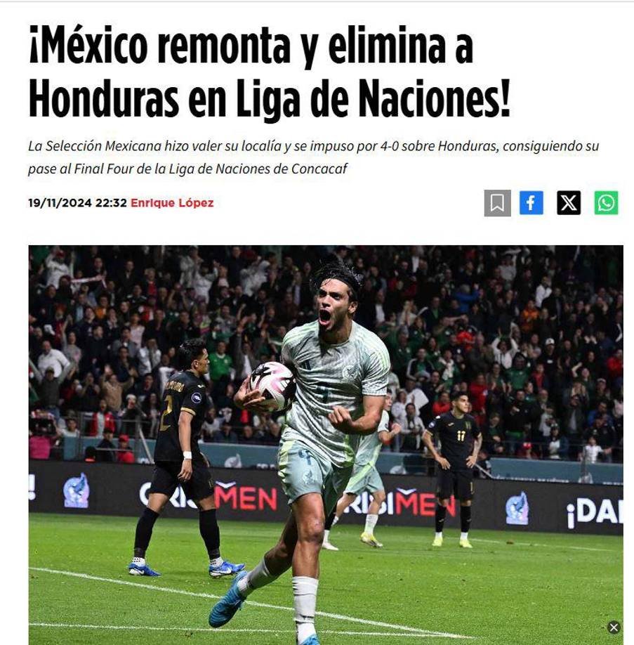 “¡México remonta y elimina a Honduras en Liga de Naciones!” Diario Excélsior. 